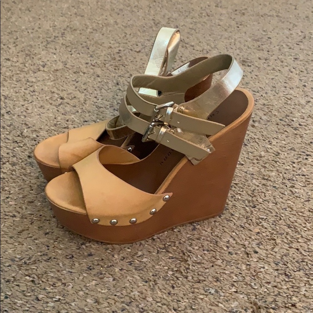Tan and Gold wedges